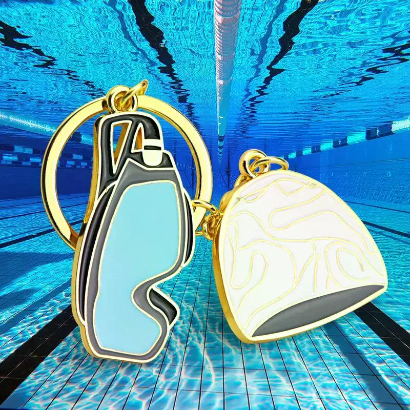 Swimmer Keychain Delicate Swim Goggles Cap Charm Metal Pendant Sports Keyring Decor Swimming Accessories For Men Women