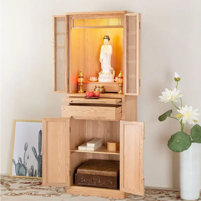 

MJY solid wood Buddhist niche vertical cabinet with door God of Wealth cabinet household incense case