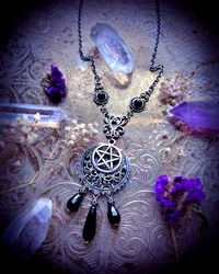 Black Onyx Pentagram Necklace, pentacle necklace, wiccan jewelry, gothic necklace, occult jewelry, pagan jewelry, magick
