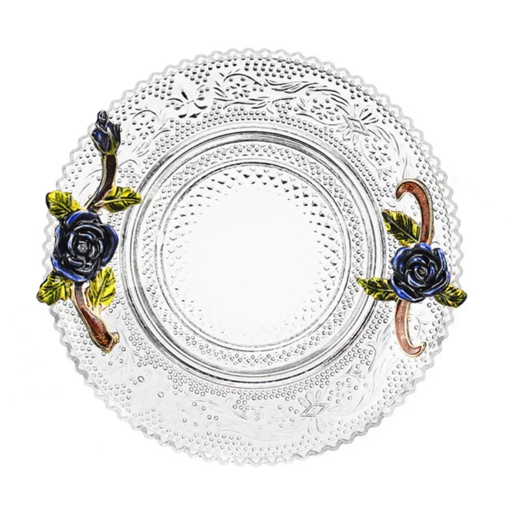 المينا الزجاج الشفاف القهوة الشاي القدح الورود الزرقاء مجموعة أكواب مقاومة للحرارة مع قاعدة ملعقة من الفولاذ المقاوم للصدأ وقماش مسح #4