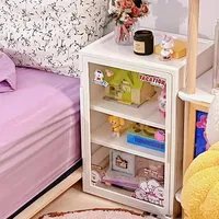 Pink Storage Desk Multi-function Storage Cabinet Perspective Cabinet Door Display Stand Height Adjustment Bedroom Furniture