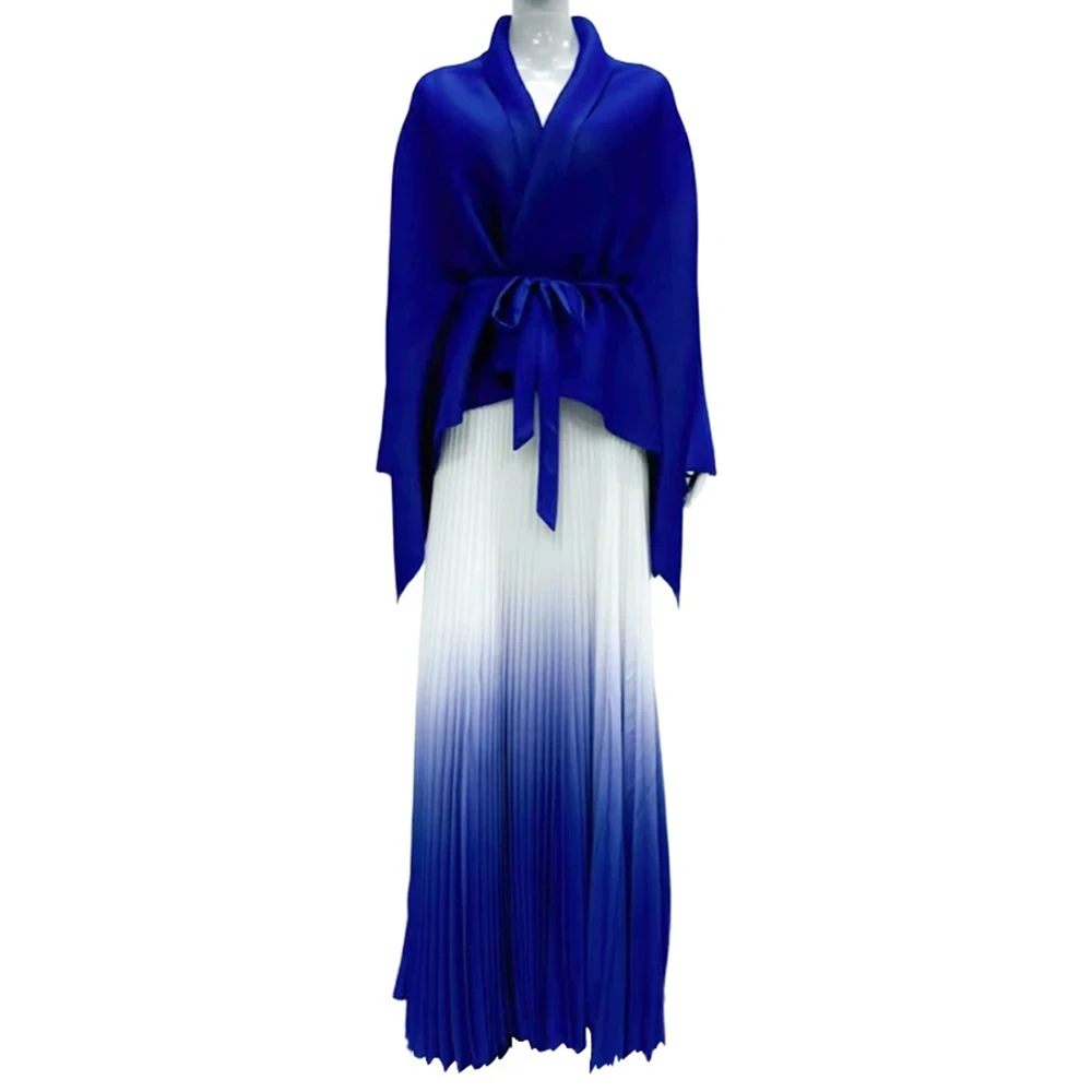 Rockanzug in Übergröße für Damen, Sommer, schmal, zweiteilig, langer Rock, plissiertes Oberteil, Faltenrock-GZXX1022