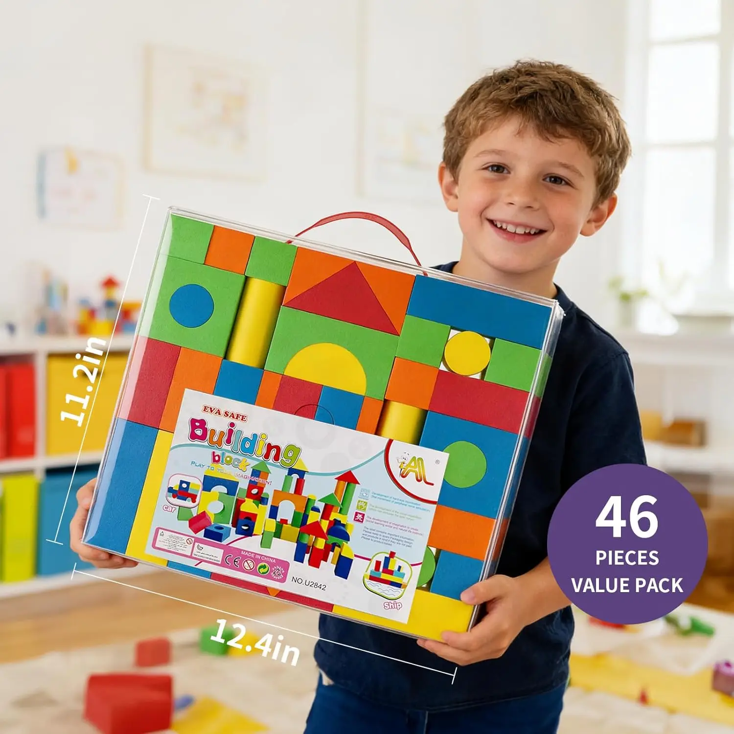 46Pcs Thick EVA Foam Blocks, non-toxic washable building toys, stacking educational gifts for toddlers over 18 months old