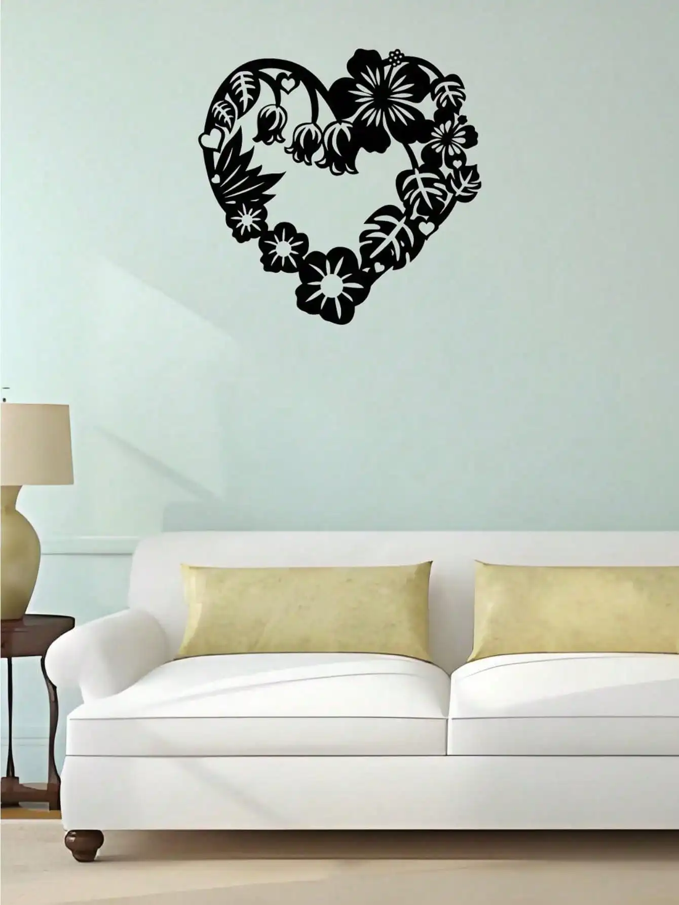 1Pc Black Metal Heart Floral Wall Art Waterproof Rustproof Romantic Decor for Home Bedroom Living Room Valentine Birthday Gift