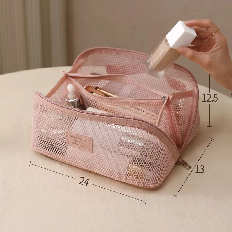 Light Luxury Mesh Travel Makeup Bag Large Capacity Partitioned Storage Portable Skincare Products Toiletries Items Storage Bag