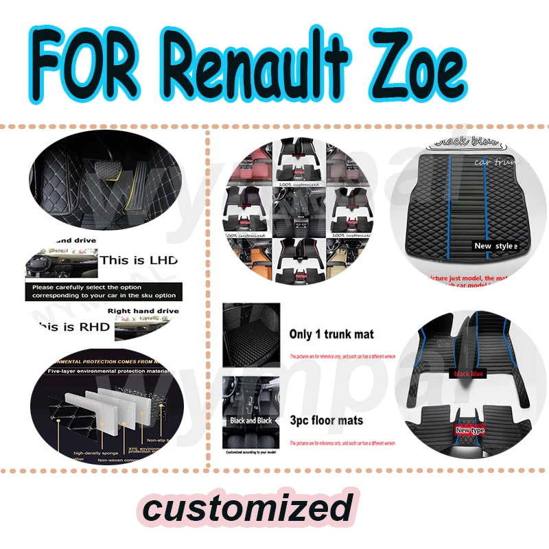 

LUXURY Leather Car Floor Mats For Renault Zoe E-Tech Electric 2012~2022 5seat Anti-dirt Car Carpet Floor Mat