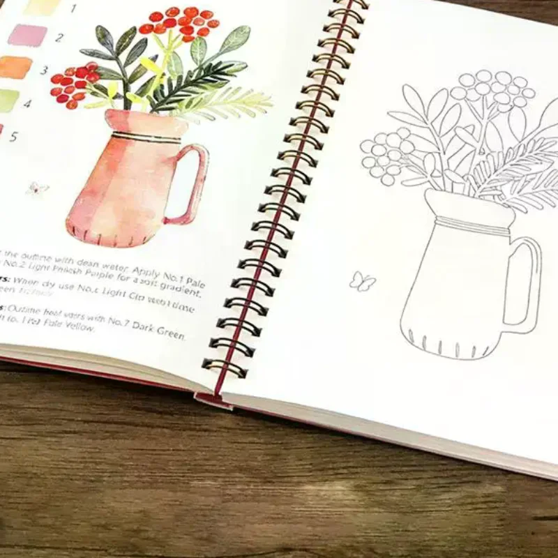 Spiral Bound Watercolor Flower Workbook Thick Paper Easy Guides For Beginners Daily Art Practice