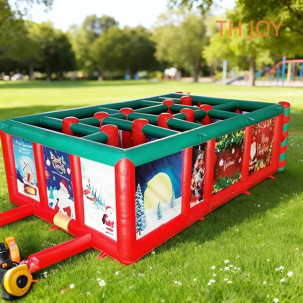 fast air shipping 6x4m big inflatable Christmas maze funny festival Santa Claus labyrinth games