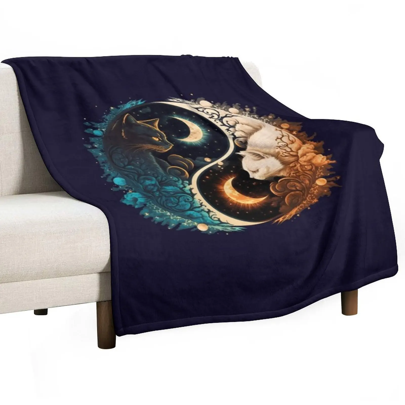 Cat Yin Yang Throw Blanket Plaid Luxury Blankets