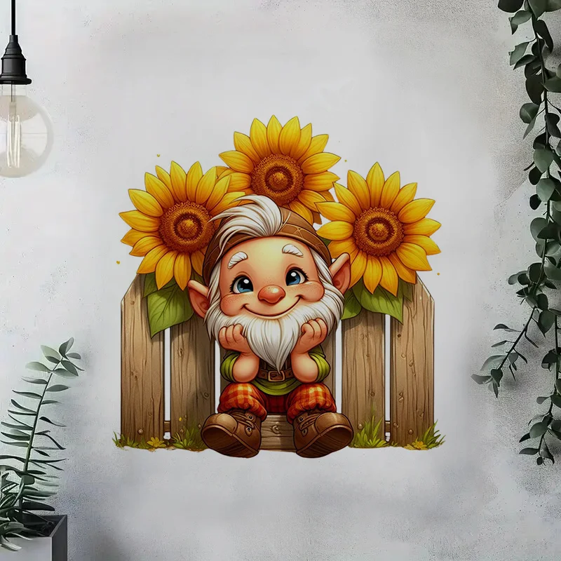 C1253# Gnome and Sunflower Toilet Stickers, Bright Wall for Home, Cabinet, Door,Decoration, Vinyl Car Decals, Art Wallpaper