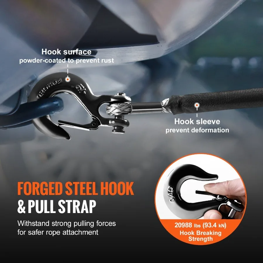 Synthetic Winch Rope 3 8 Inch x 100 Feet 26 500 lbs Synthetic Winch Line Cable Rope with Protective Sleeve + Forged Winch Hook