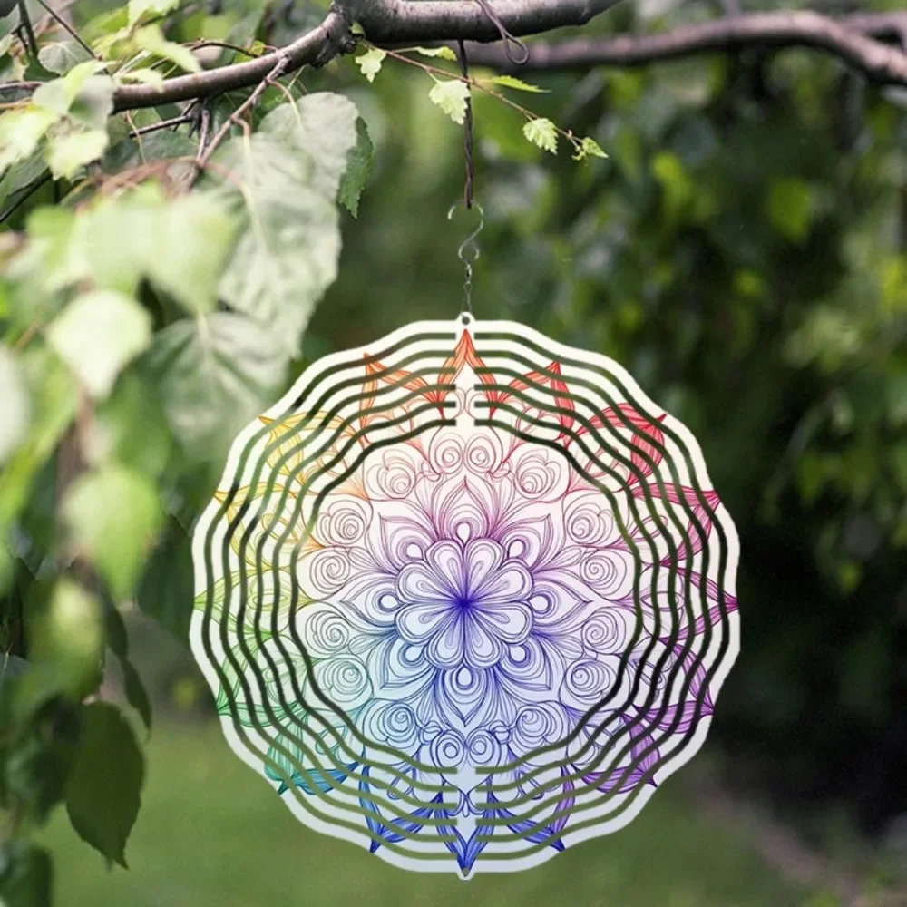 CIFBUY Metal Wind Chime Mandala Spinner 360° Rotating Vibrant Garden Patio Yard Outdoor Decor Ornament