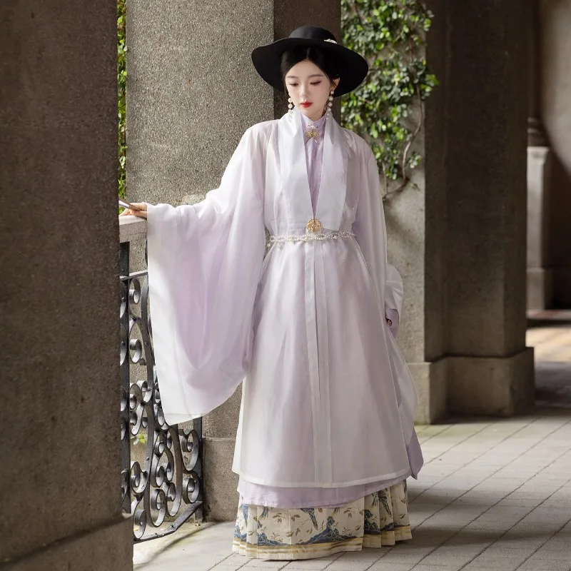 Ming cloak Hanfu women's lavender gradual change of white yarn daily can wear improved national style suit