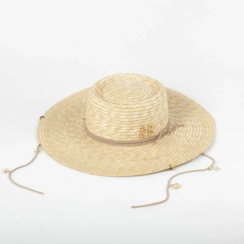 Stylish UPF50+ Wide Brim Straw Sun Hat RB with Metal Frame & Adjustable Chin Strap - Foldable Summer Beach Hat for Women