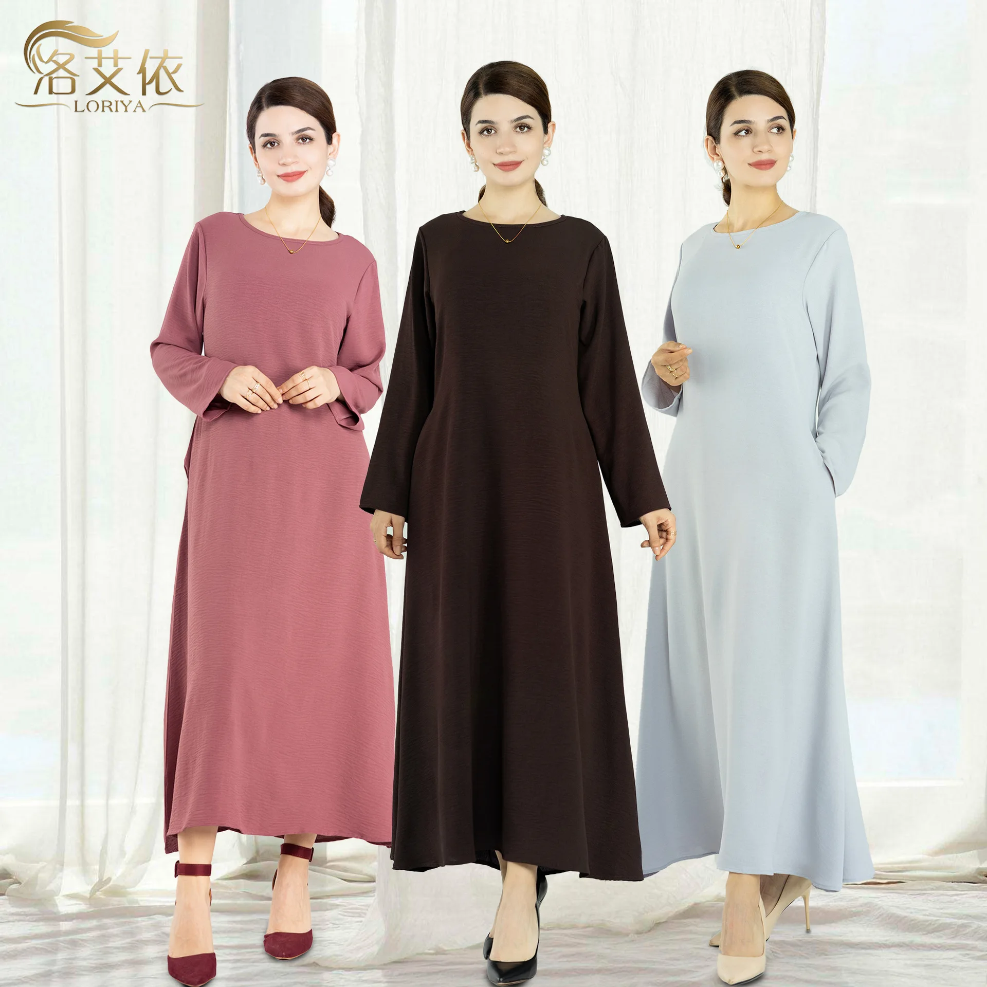 

Plus-Size Dress Everyday Sophisticated Bohemian Dress Floor-Length Floral-Print Multicolored Dresses Long Sleeve Seaside Dress