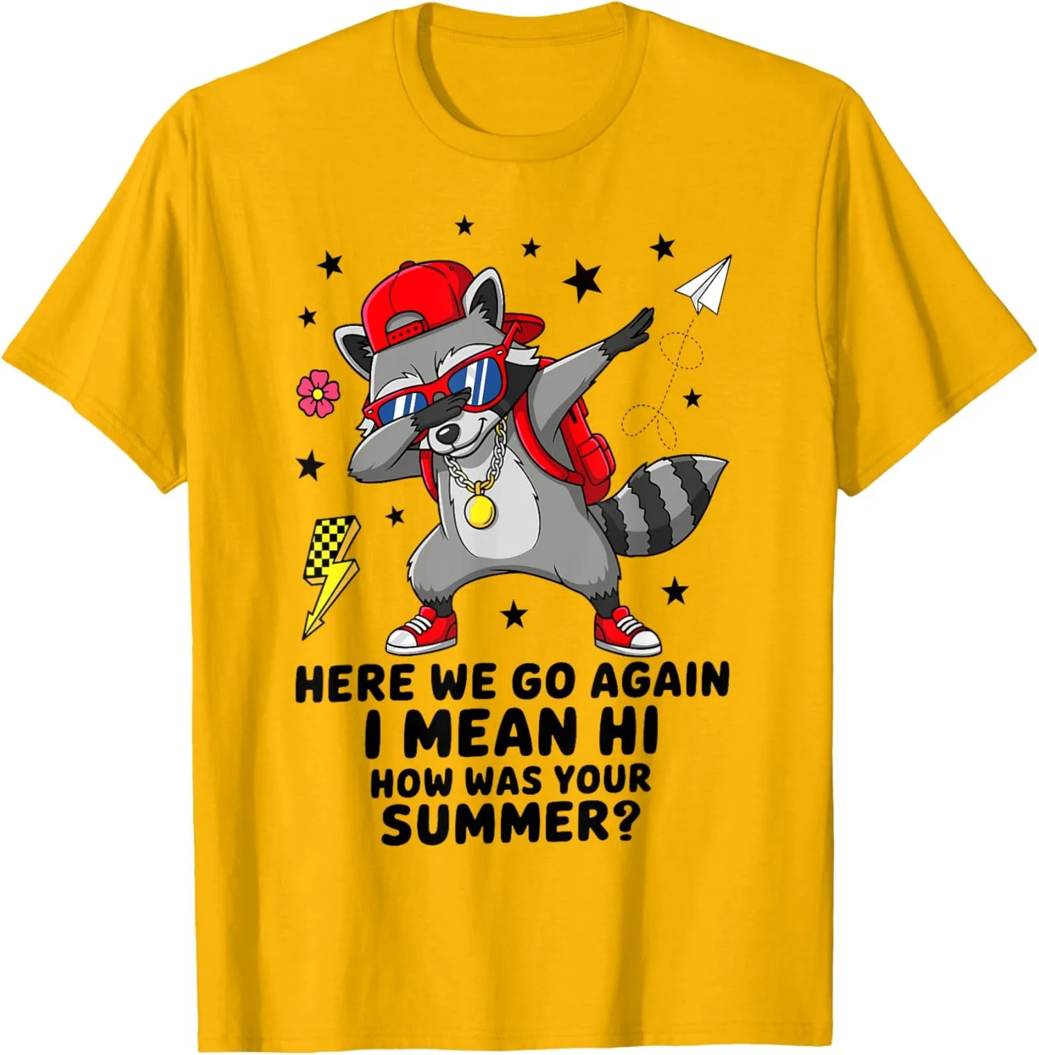 Summer Raccoon Back to School Design Funny Back Unisex T-Shirt
