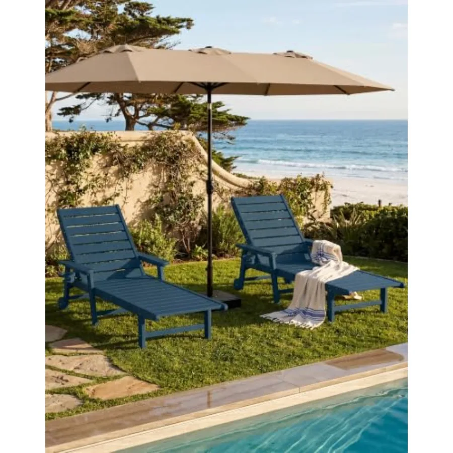 Outdoor pool chaise lounge chair set of 2, aluminum frame with beige textured fabric, UV-resistant and rust-proof for all-day c