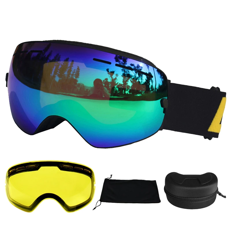 LOCLE Ski Goggles Men Women Anti-fog Spherica Ski Glasses UV400 Snowboard Motocross Goggles Ski Eyewear With Brightening Lens