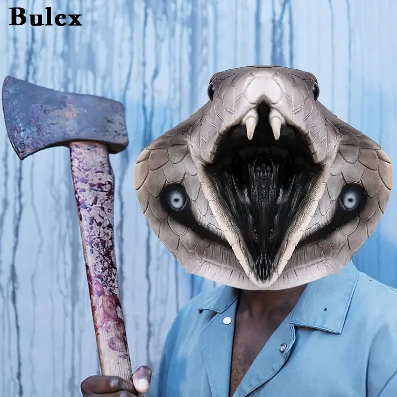 Bulex Maschera di serpente raccapricciante Maschera di animale con testa di cobra spaventosa realistica per costume di travestimento di carnevale cosplay di Halloween