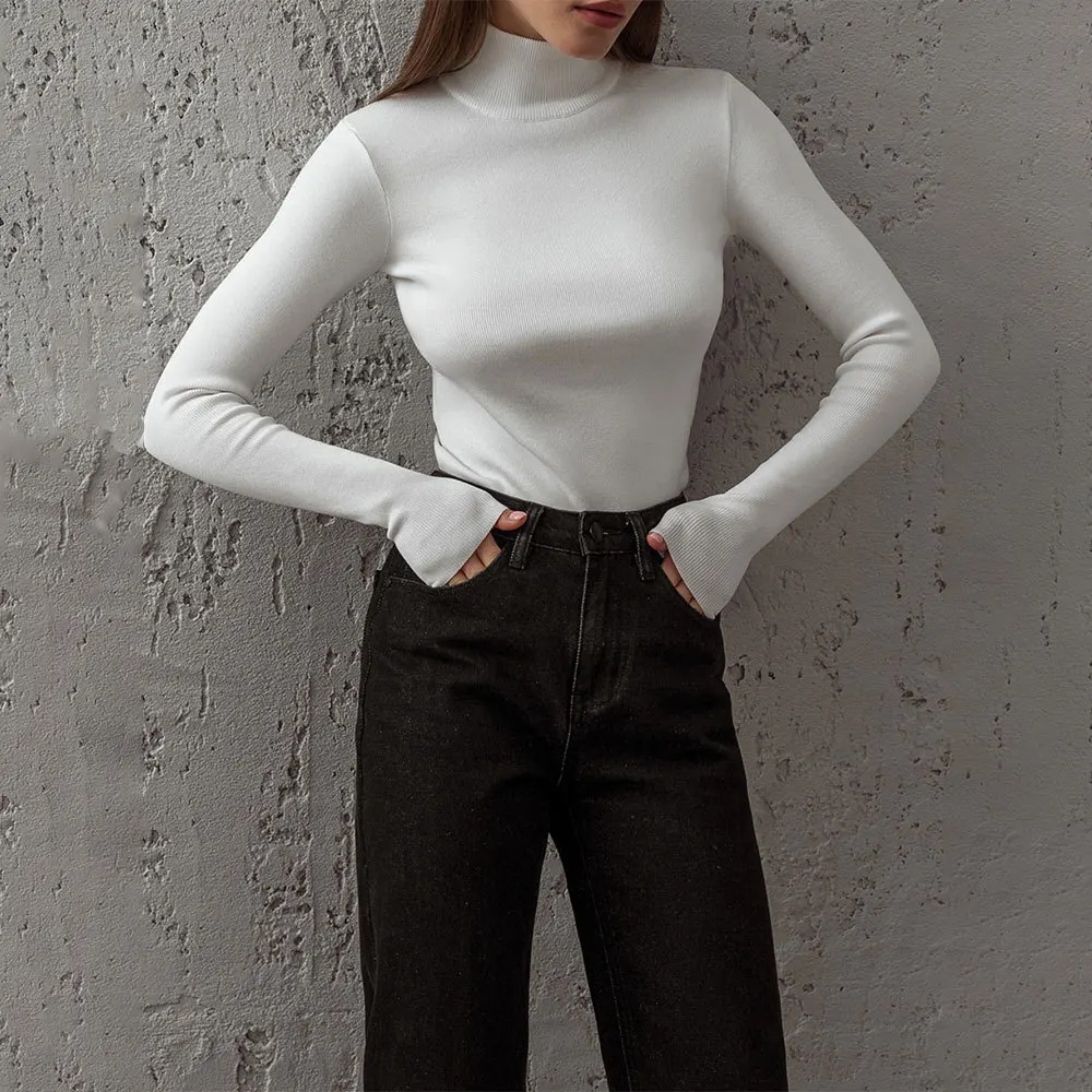 Half High Neck Base Shirt For 2024 Autumn Winter New Style Elegant And Slim Fit Warm Long Sleeved Sweater With Inner Lining