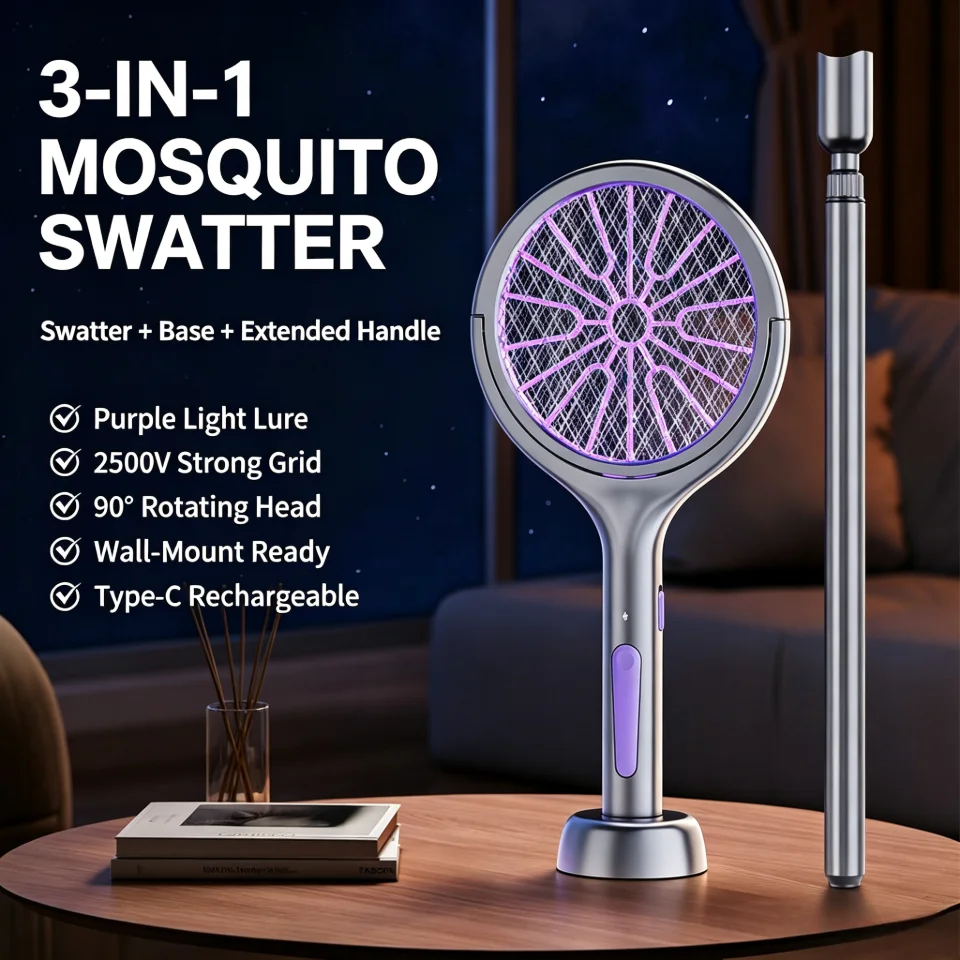 2026 USB Rechargeable Electric Fly Swatter Foldable Telescopic Bug Zapper Pest Killer Trap Utility Tool Kit Sets Pro Max