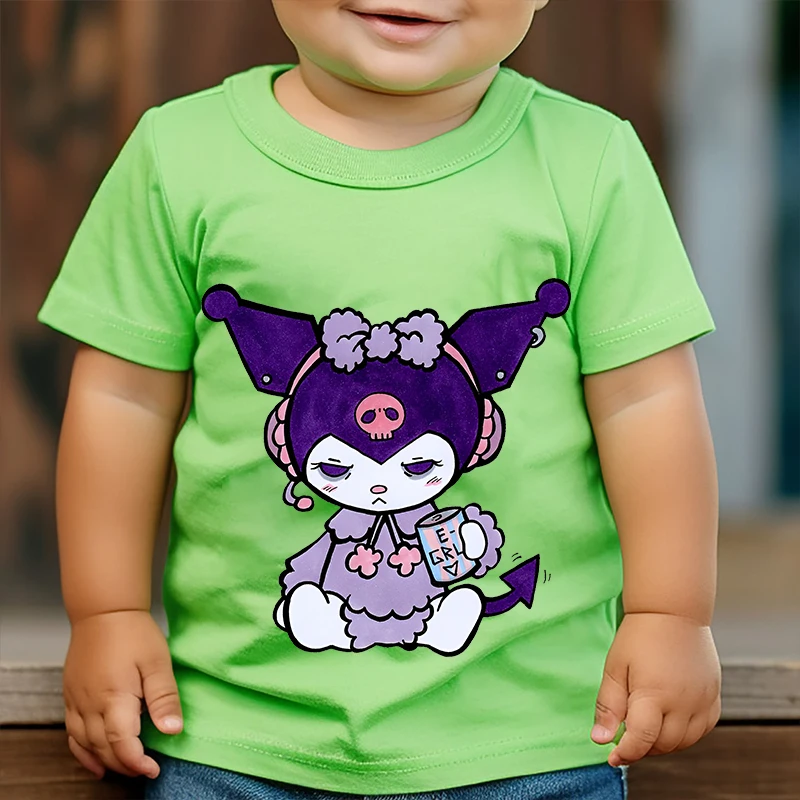 

Kuromi Printed Kids T-shirt Summer Children's Cotton Short Sleeve Green Casual Top Suitable for Boys and Girls