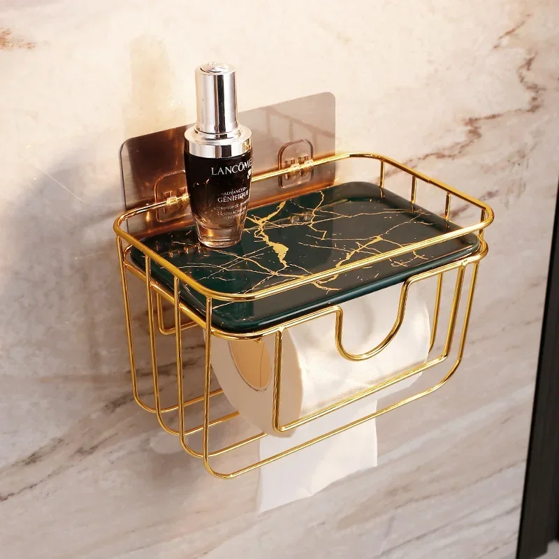 Toilet Roll Holder Wrought Iron Marble Ceramics Storage Rack Wall-mounted Tissue Holder Tissue Box Paper Holders Napkin Holders