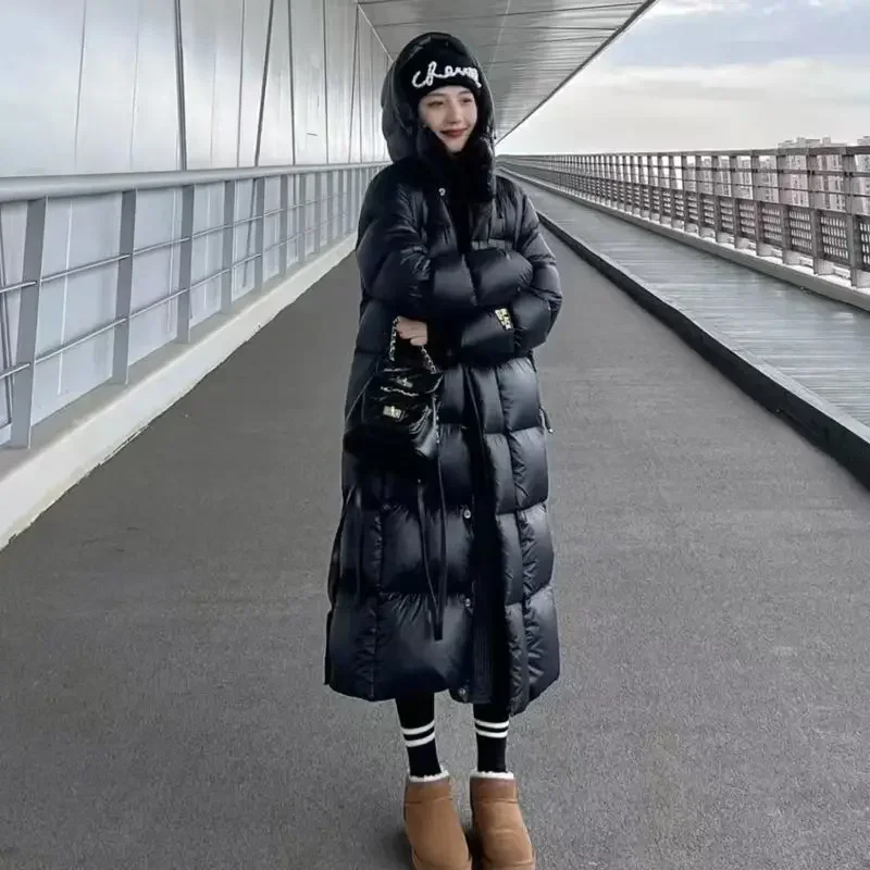 Warmer Woman Coat Black Winter Thick Long Cotton Padded Jacket Hooded Parkas Over The Knee Puffer Jacket Snowwear Windproof Coat