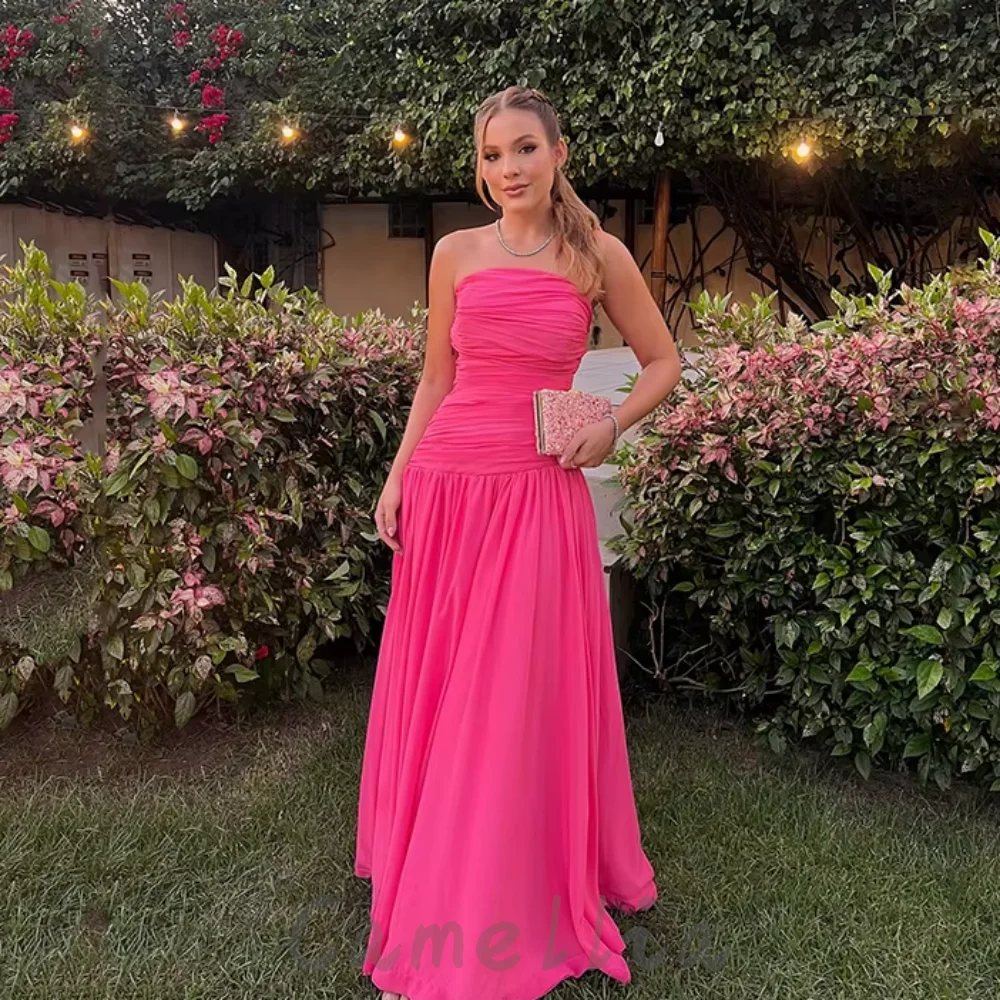 

Boho Strapless Evening Dresses Custom Beach Illusion A Line Chiffon Prom Dress Party Gowns Robes De Soirée فستان سهرة