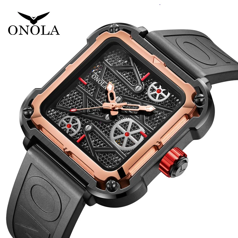 Luxury Men\'s Watch ONOLA Fahion Hollow Full Automatic Watches Men Silicone Tape Waterproof Wristwatch Clock