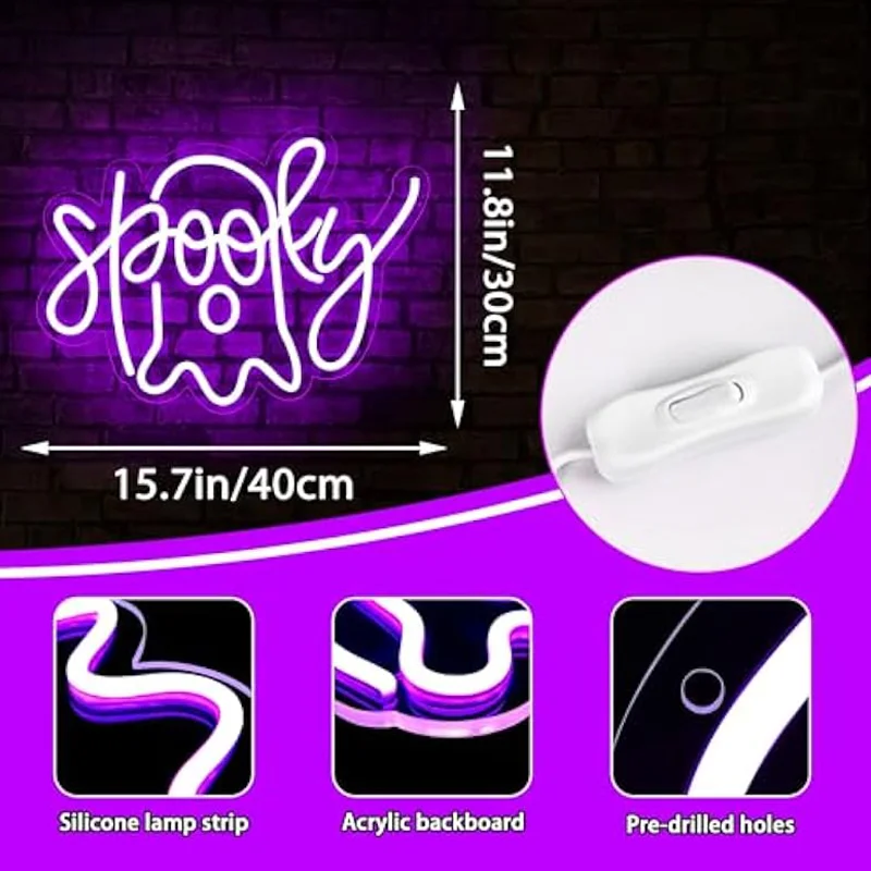 Halloween Ghost Neon Sign Purple Ghost Led Light Up Sign Wall Decor For Halloween Party Home Bar Man Cave Birthday