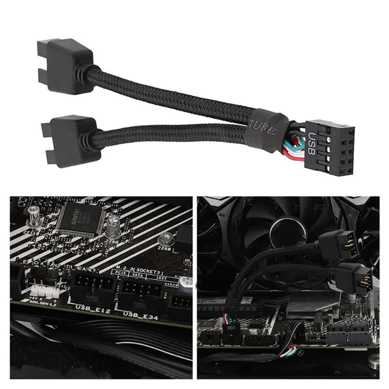 B24B 2 قطعة اللوحة الأم للكمبيوتر USB تمديد كابل 9 دبوس 1 أنثى إلى 2 ذكر Y الفاصل الصوت HD تمديد كابل للكمبيوتر DIY بها بنفسك