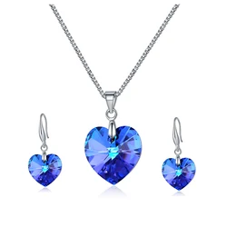 Love Heart Jewelry Sets Silver Color Crystals from Austria Pendant Necklace Drop Earrings for Women Wedding Anniversary