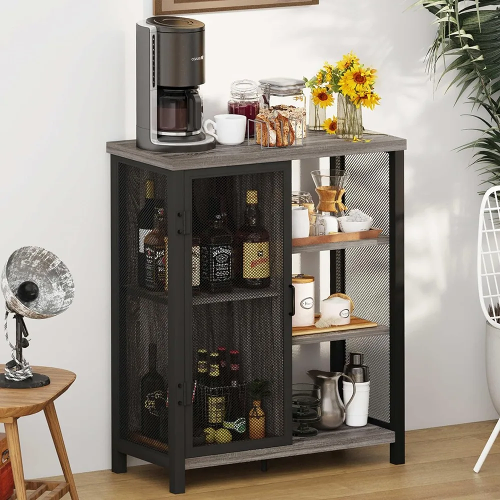 

Farmhouse Coffee Bar Cabinet with Storage, Industrial Liquor Cabinet with Adjustable Shelves, Rustic Small Buffet