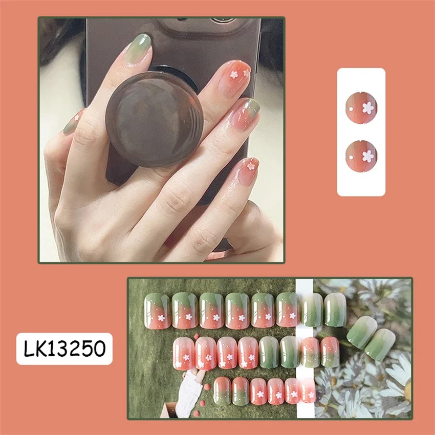 

24Pcs/Set Star Gradient Design Wearing False Nails Tips Ambient Sense Fashion Acrylic Fake Nails Short Round Head Press on Nail