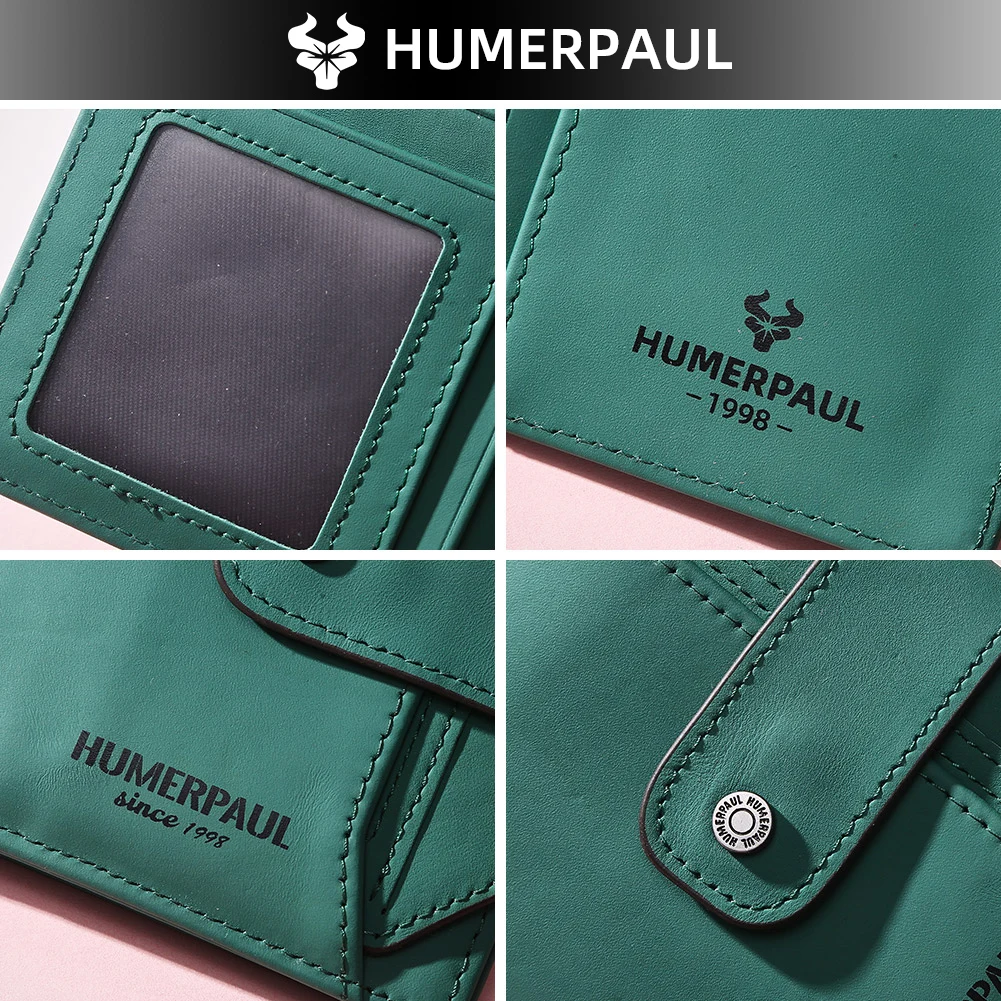 HUMERPAUL Genuine Leather Women Wallet Fashion Bi-fold Wallets RFID ID Card Holder With Zipper Small Coin Pocket  Portable