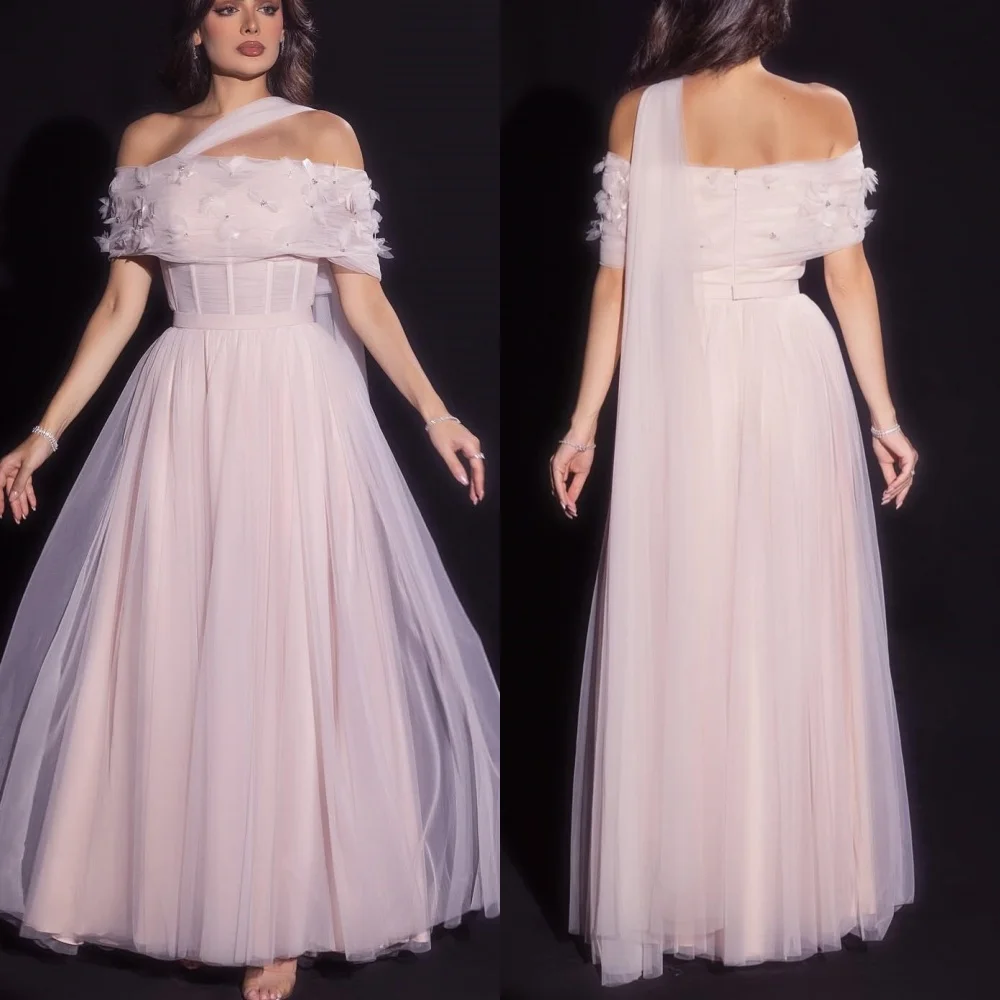 

Customized Sparkle Tulle Pleat Applique A-line Off-the-shoulder Midi Dresses Bespoke Occasion Elegant Modern Style
