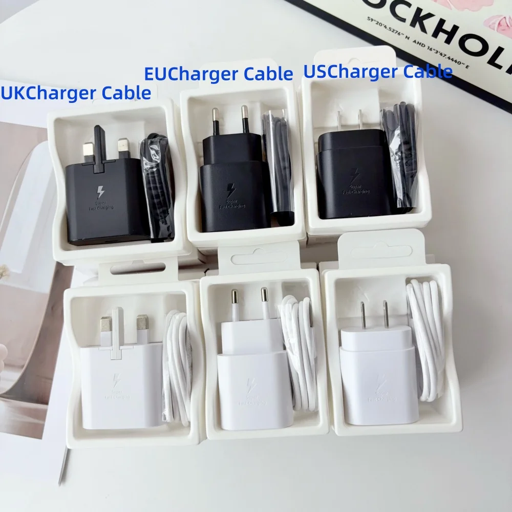 Samsung 25W EU US UK Super Fast Charger Usb Type C Cargador Adapter For Galaxy S26 S25 S24 S23 S22 Plus A54 A34 Adapter Z Flip 7