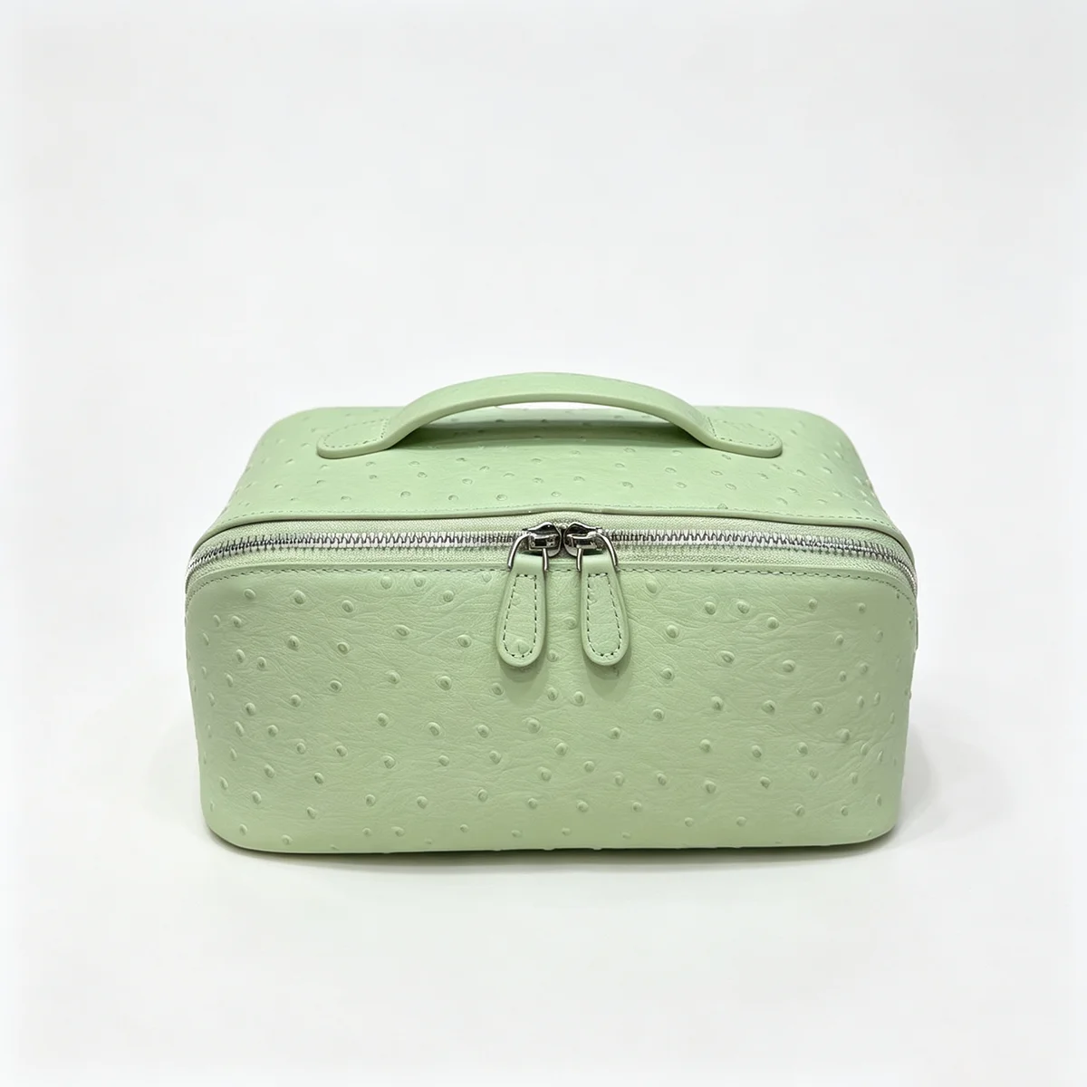Echte Rindsleder-Kosmetiktasche mit Straußenmuster, Tragbare Reisetasche für Make-up und Toilettenartikel mit Reißverschluss – Detail 23
