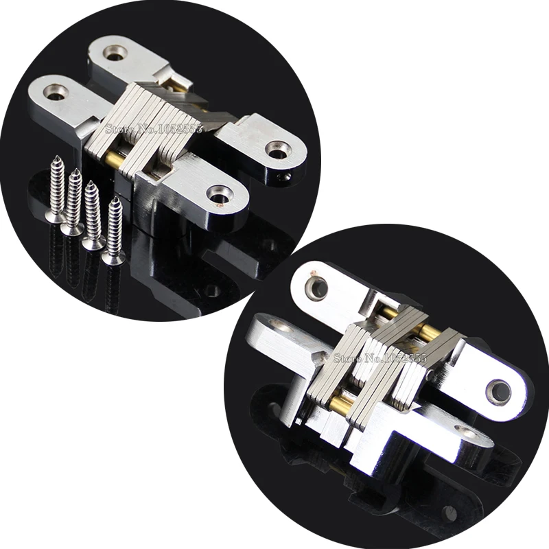 

ГОРЯЧИЕ 2 шт. скрытые петли из нержавеющей стали 19x95 мм невидимые скрытые крестообразные дверные петли подшипник 25 кг с винтом для складных дверей