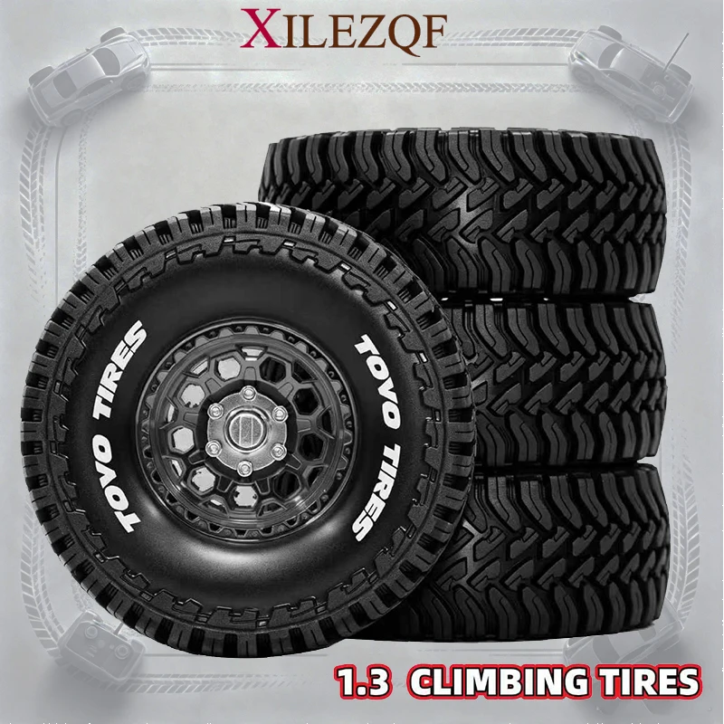4PCS 1.3 Inch Weighted Brass Beadlock Wheels and Tires Kit  Upgrade Spare Parts for 1/18 1/24 RC Scale Crawler SCX24 TRX4M FMS