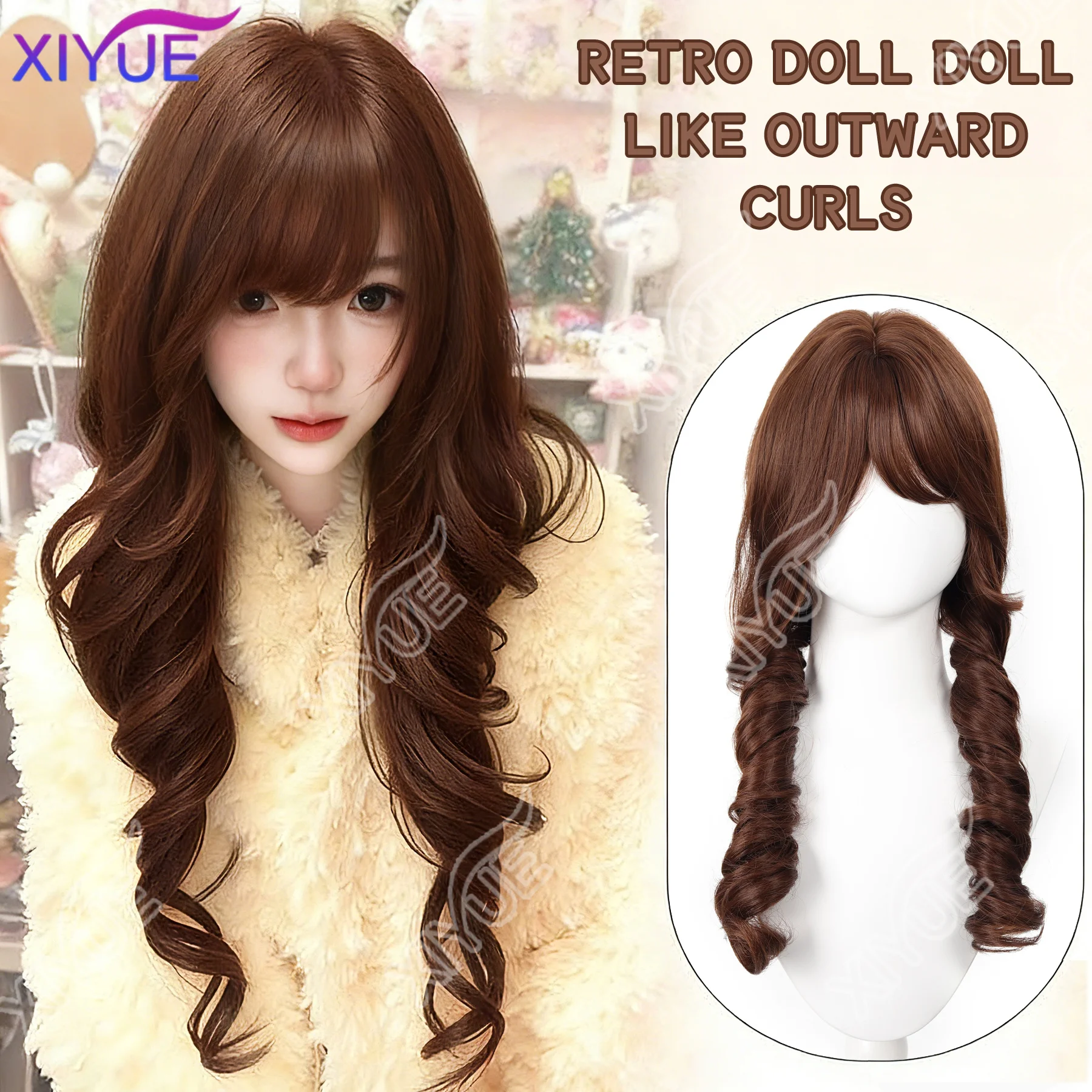 XIYUE Jellyfish Roll Princess Head Short Horns Sweet Cute Lolita Wig Sideburns Double Ponytail Party Halloween synthetic Wig
