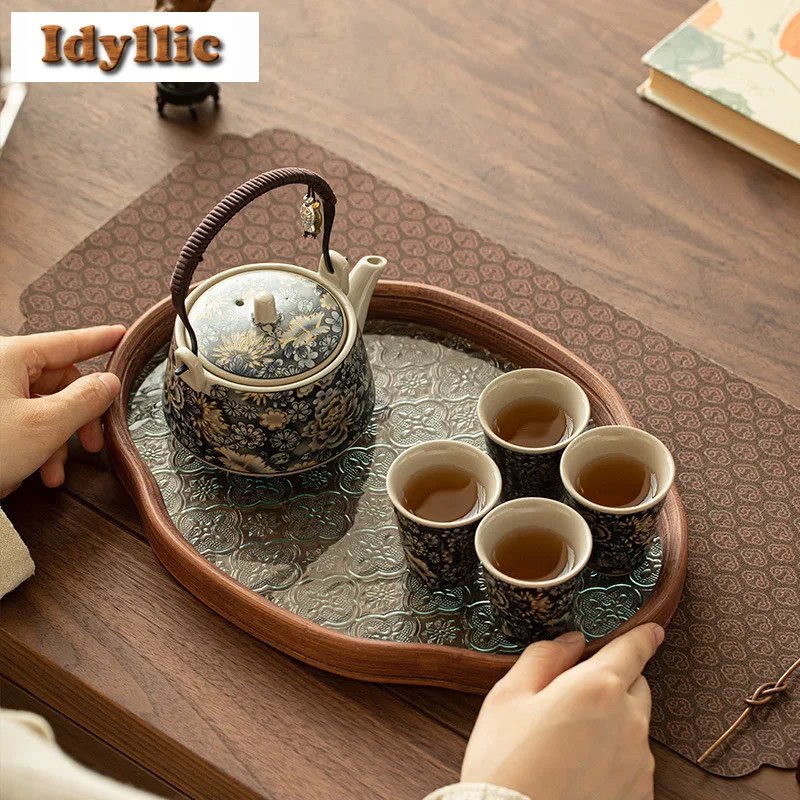 Flowers Peony Lifting Handle Tea Set Complete Set Retro Tea Ceremony Set Household Teapot And Tea Cup Set Tableware Ornaments