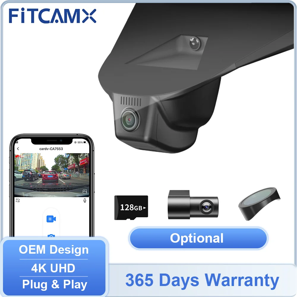 4K UHD Dashcam for Acura TLX 2015 - 2025, FITCAMX Front Rear Car Camera for RDX 2019 - 2025, Vehicle Recorder with WIFI Connect