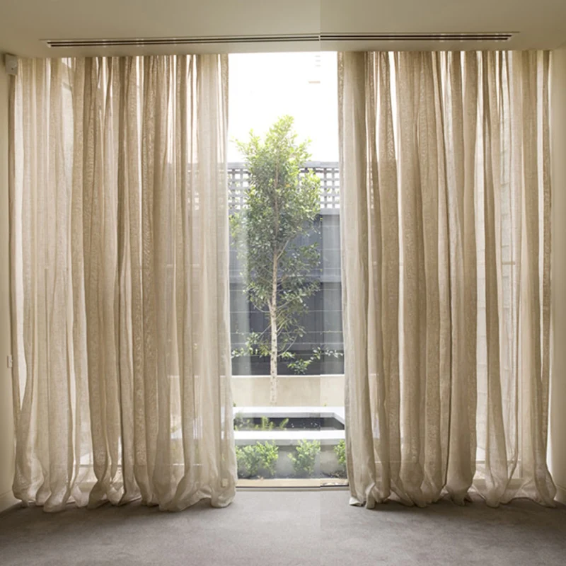 Rural Solid Linen Color Gauze Curtains for Living Room Bedroom Vintage Eco-friendly Cotton Flax Sheer Window Drapes Soft Fabrics