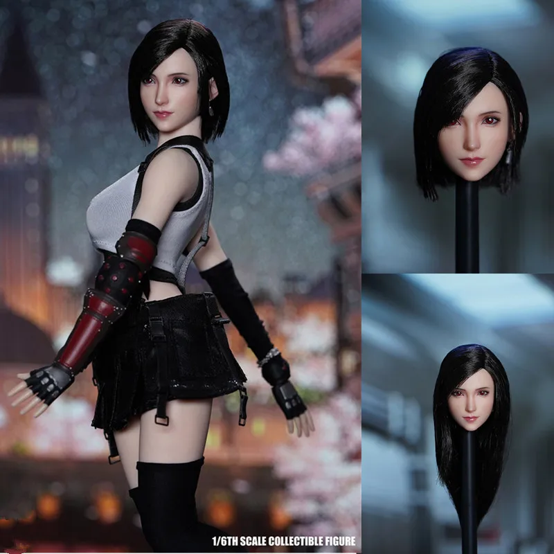 1/6 Scale Super Duck SDH032 Tifa Head Sculpt Female Soldier Head Carving Fit PH TBL 12'' Pale Action Figure Accessory Body Dolls