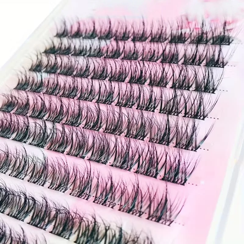 Müheloses Glam, einfach anzubringendes 120-Cluster-selbstklebendes falsches Wimpern-Set – C-Curling, 12 mm Fischschwanz-Design, natürlicher Kreuzstil – Detail 12