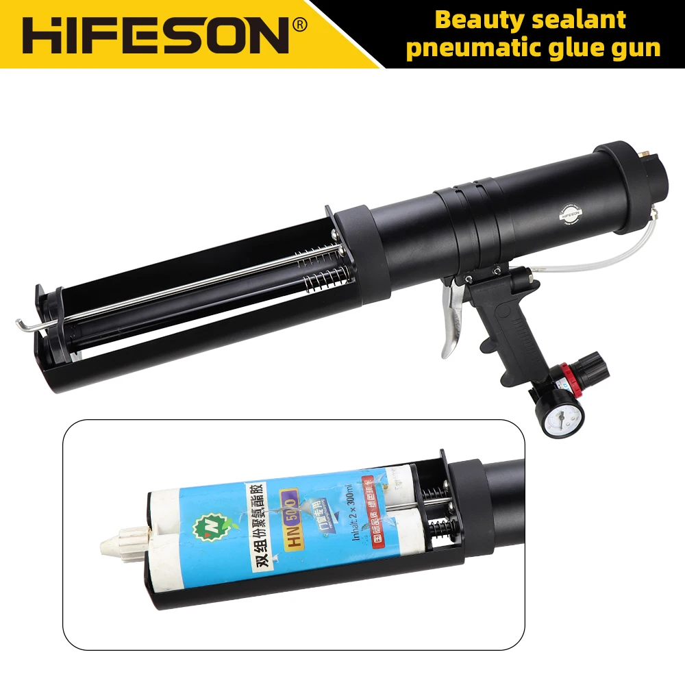 hifeson pistola pneumatica poliuretana de dois componentes selante de ar ferramenta de borracha profissional portas e janelas 2x 300ml 01