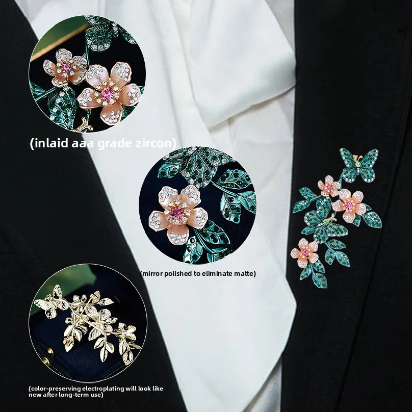 fresh flower butterfly painted brooch, niche design, light luxury and elegant, anti-exposure, suit jacket
