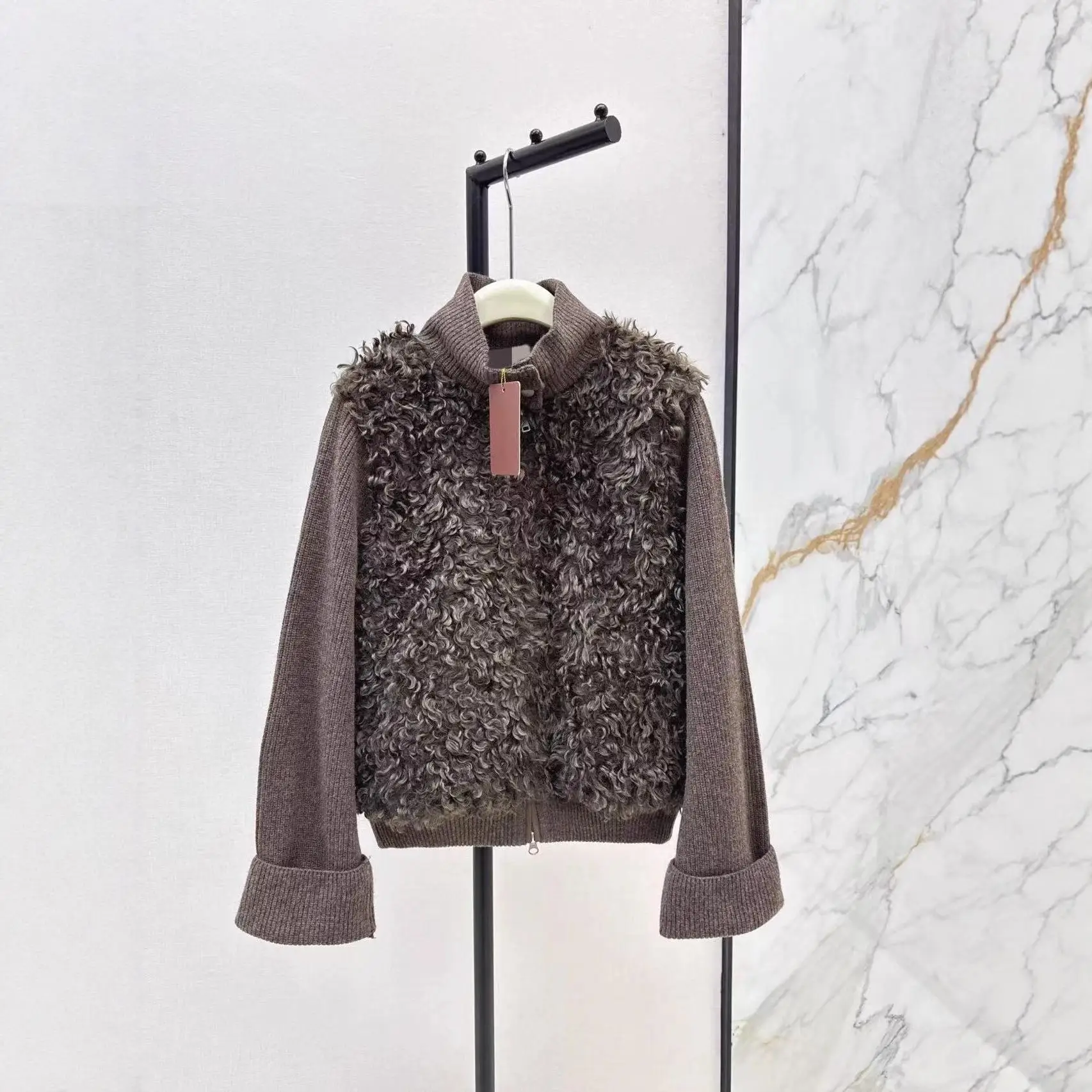 

Fashionable Knitted South Oil Fleece Women's Parka Stand Collar Durable Zipper Early Spring New Style Thick Warm Ultra-Short ...